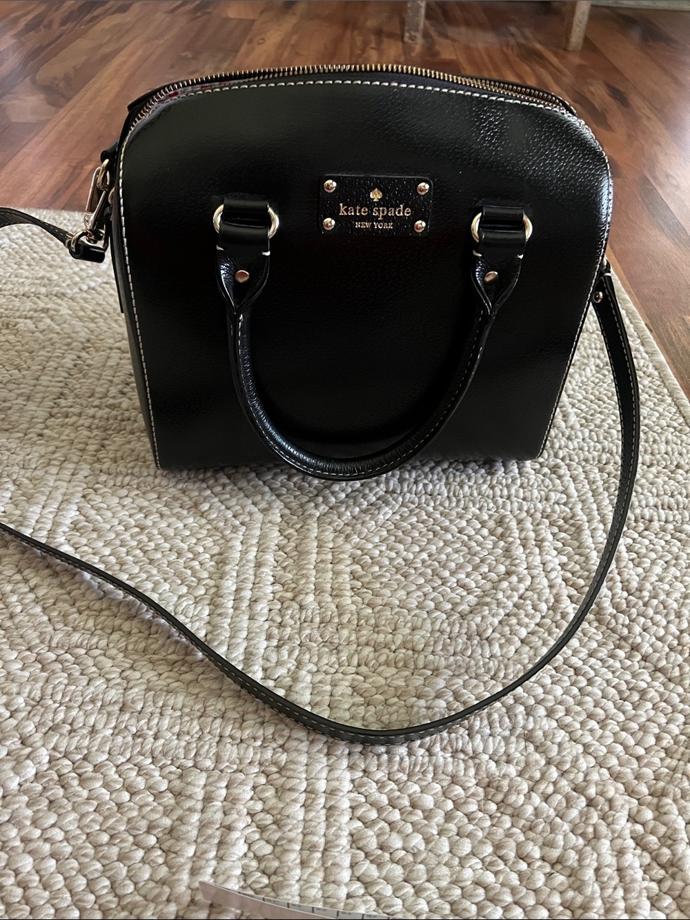 kate spade Black Leather Dome Crossbody with Gold Hardware